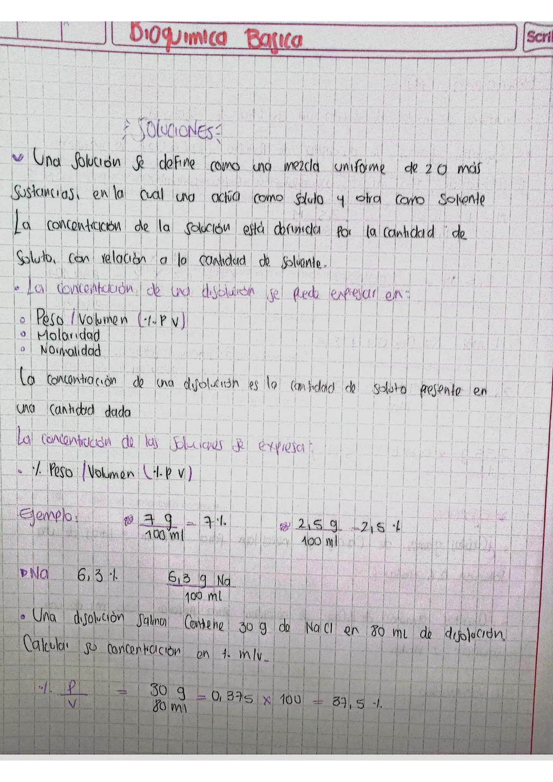 Dioquimica Basica
SOLUCIONES
Una Solución se define como una mezcla uniforme de 20 mais
Sustancias, en la cual und actúa como soluto y otra 