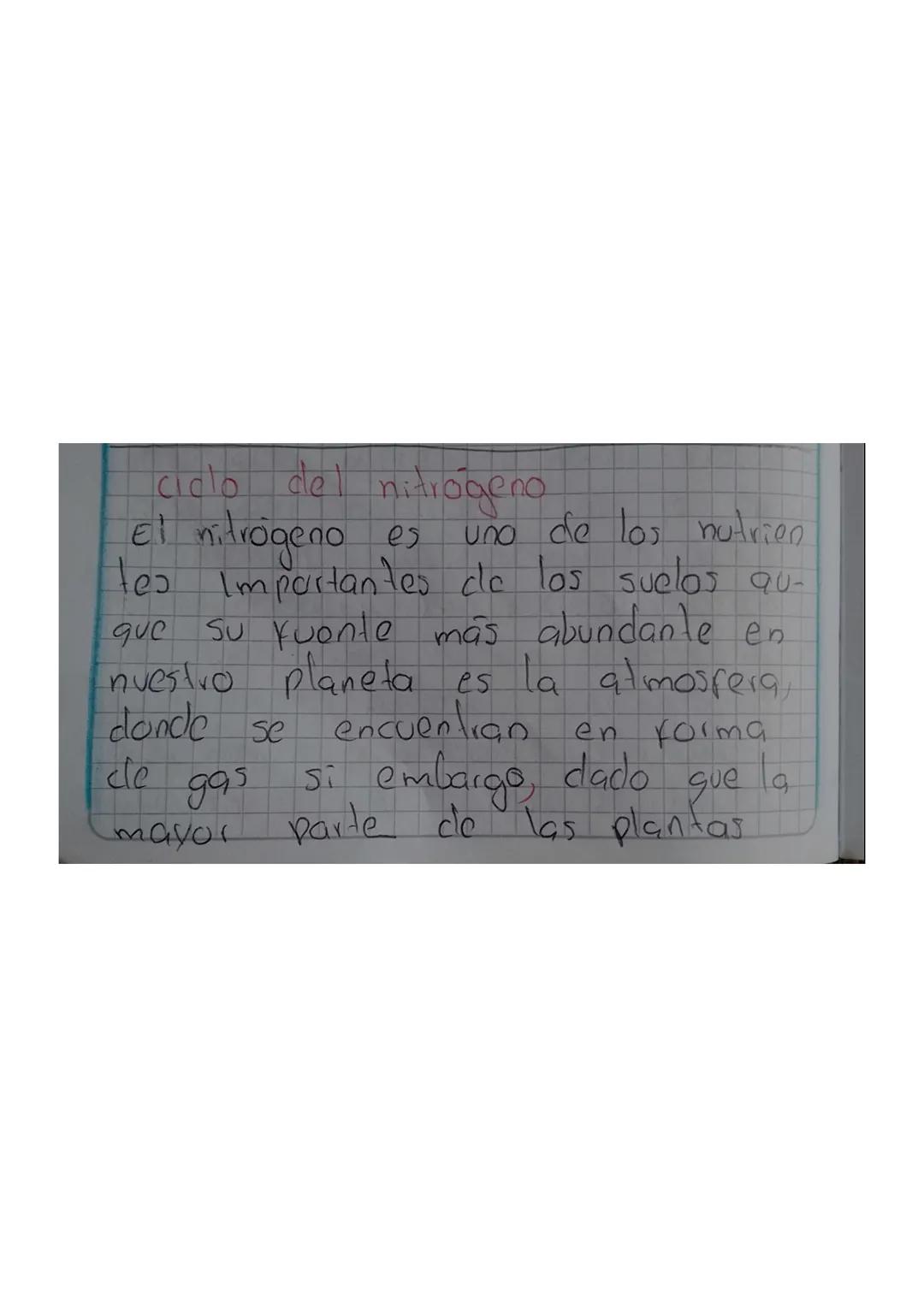 ciclo del nitrógeno
El nitrógeno es uno de los nutrien
tes Importantes de los suelos qu-
que su kuonte más abundante en
nuestro planeta es l