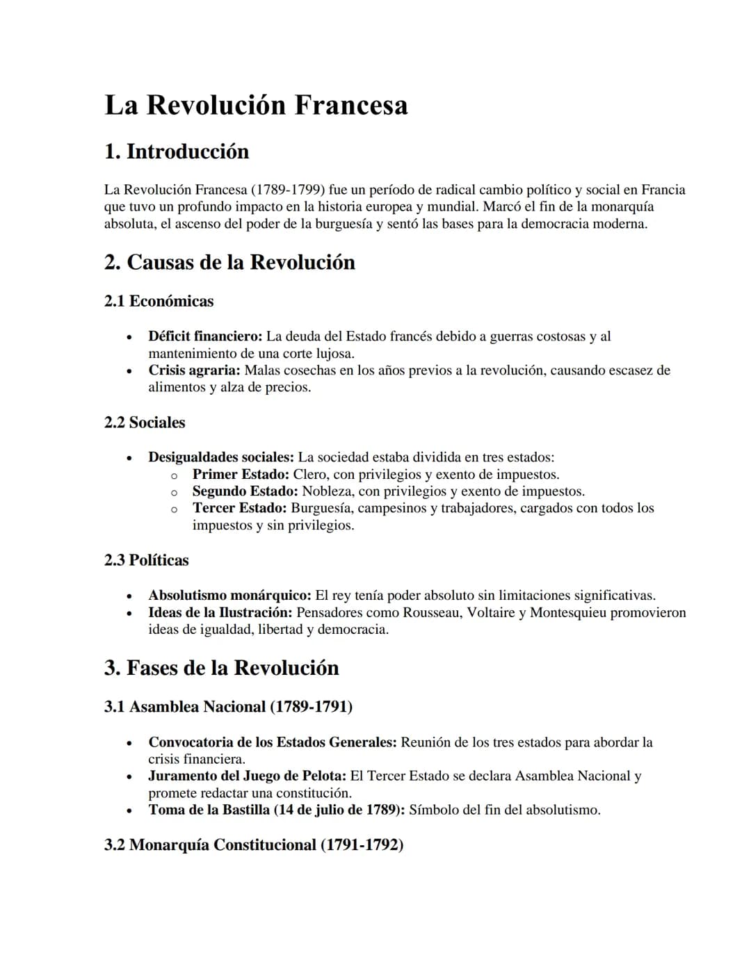 La Revolución Francesa
1. Introducción
La Revolución Francesa (1789-1799) fue un período de radical cambio político y social en Francia
que 