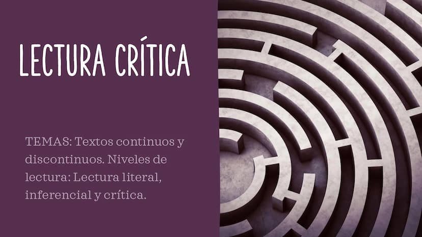 LECTURA CRITICA
TEMAS: Textos continuos y
discontinuos. Niveles de
lectura: Lectura literal,
inferencial y crítica. TEXTOS CONTINUOS:
66
ララ
