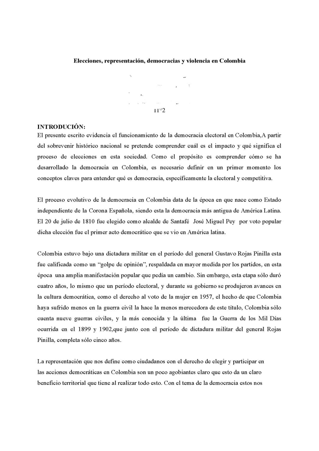 Elección representación democracia y violencia en Colombia 