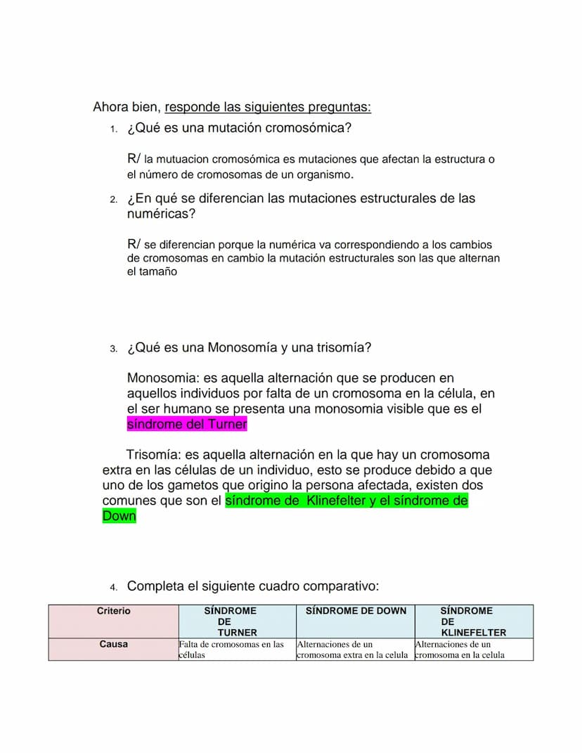 Lee la siguiente información y responde las preguntas solicitadas.
Existen diversas enfermedades y anomalías cuyo origen se encuentra en mut