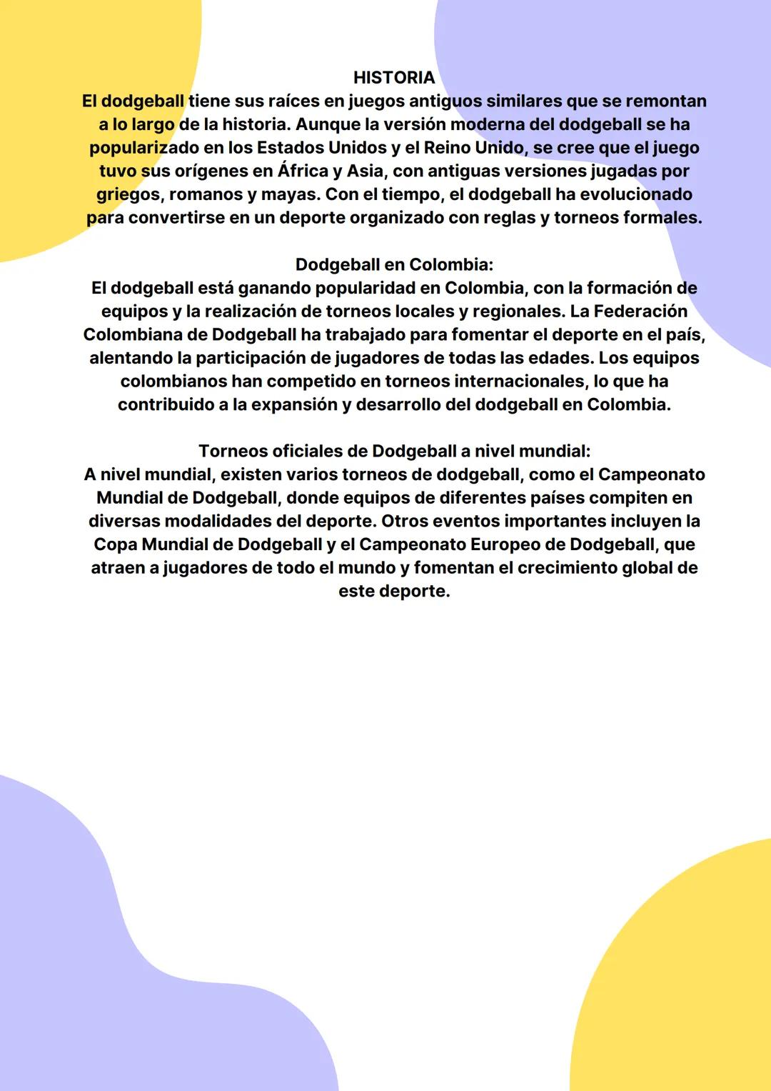 1.
Equipos:
- El juego se lleva a cabo entre dos equipos de 6 jugadores cada uno.
- Cada equipo cuenta con una zona de juego en cada lado de
