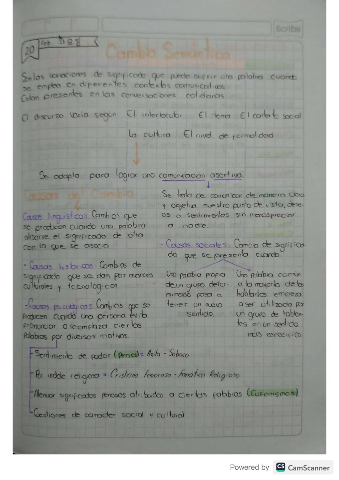 feb 화요일
20
Cambla Semantico
Scribe
Serlas kiraciones de significado que puede sufrir una palabra cuando
se emplea en diferentes contextos co