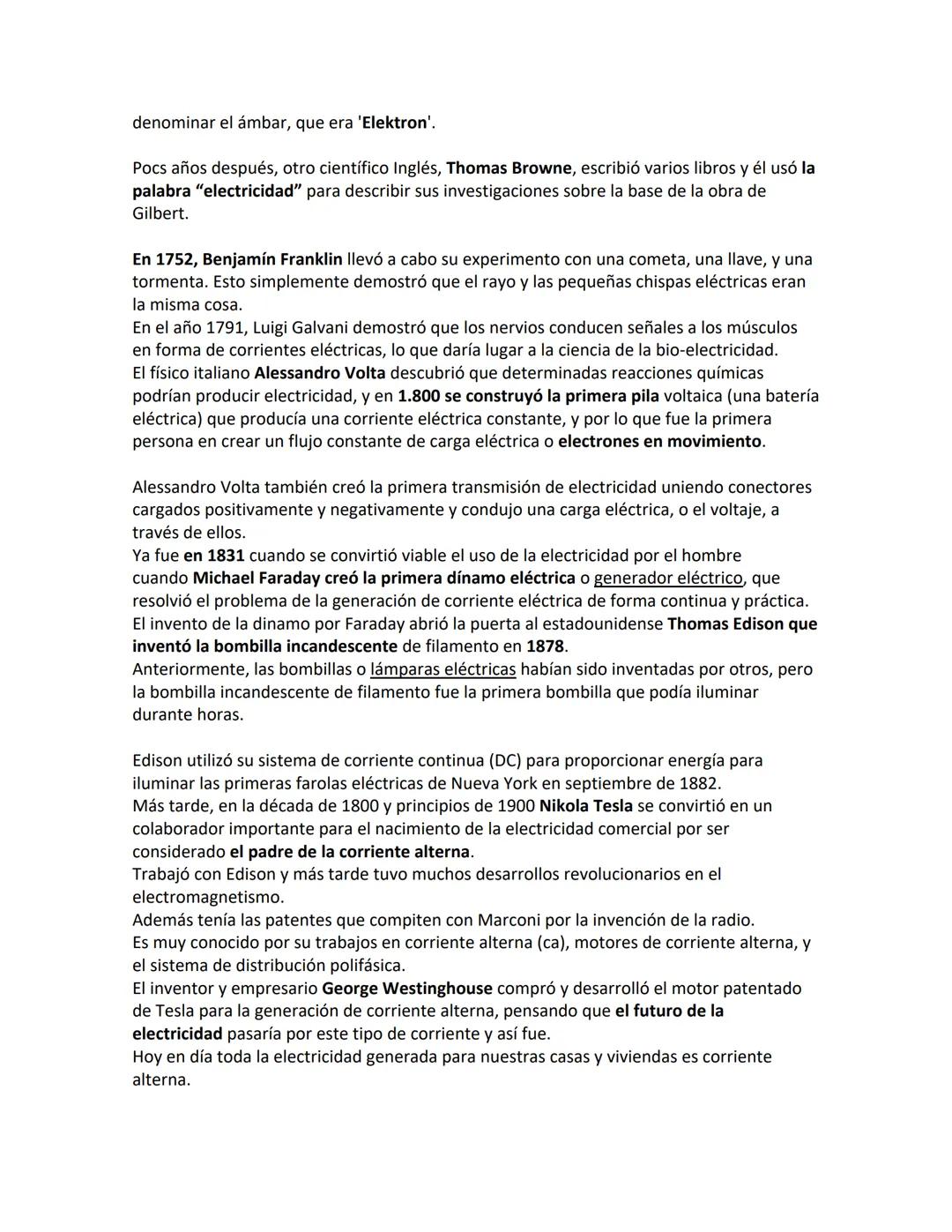 ACTIVIDAD EVALUATIVA
INTEGRANTE(S): Caleb Santiago Ortega Paternina
Historia de la Electricidad
La primera mención de los fenómenos eléctric