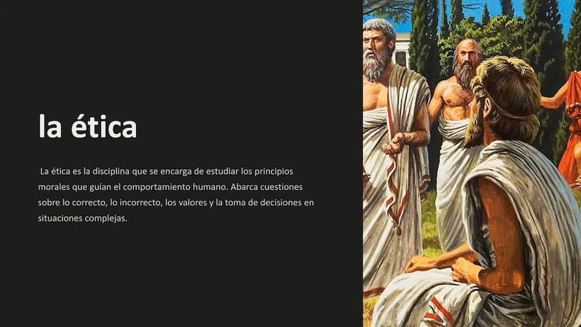 la ética
La ética es la disciplina que se encarga de estudiar los principios
morales que guían el comportamiento humano. Abarca cuestiones
s