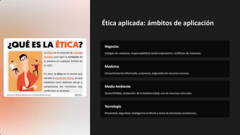 la ética
La ética es la disciplina que se encarga de estudiar los principios
morales que guían el comportamiento humano. Abarca cuestiones
s