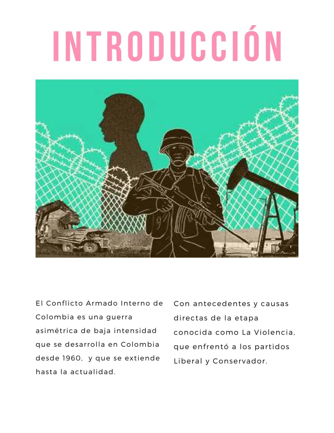 INDICE
3. INTRODUCCIÓN
4. HISTORIA
5. IMPACTO DEL CONFLICTO EN
NIÑOS
6. RECLUTAMIENTO FORZADO
7. CIFRAS DEL CONFLICTO ARMADO
8. CAUSAS Y EFE