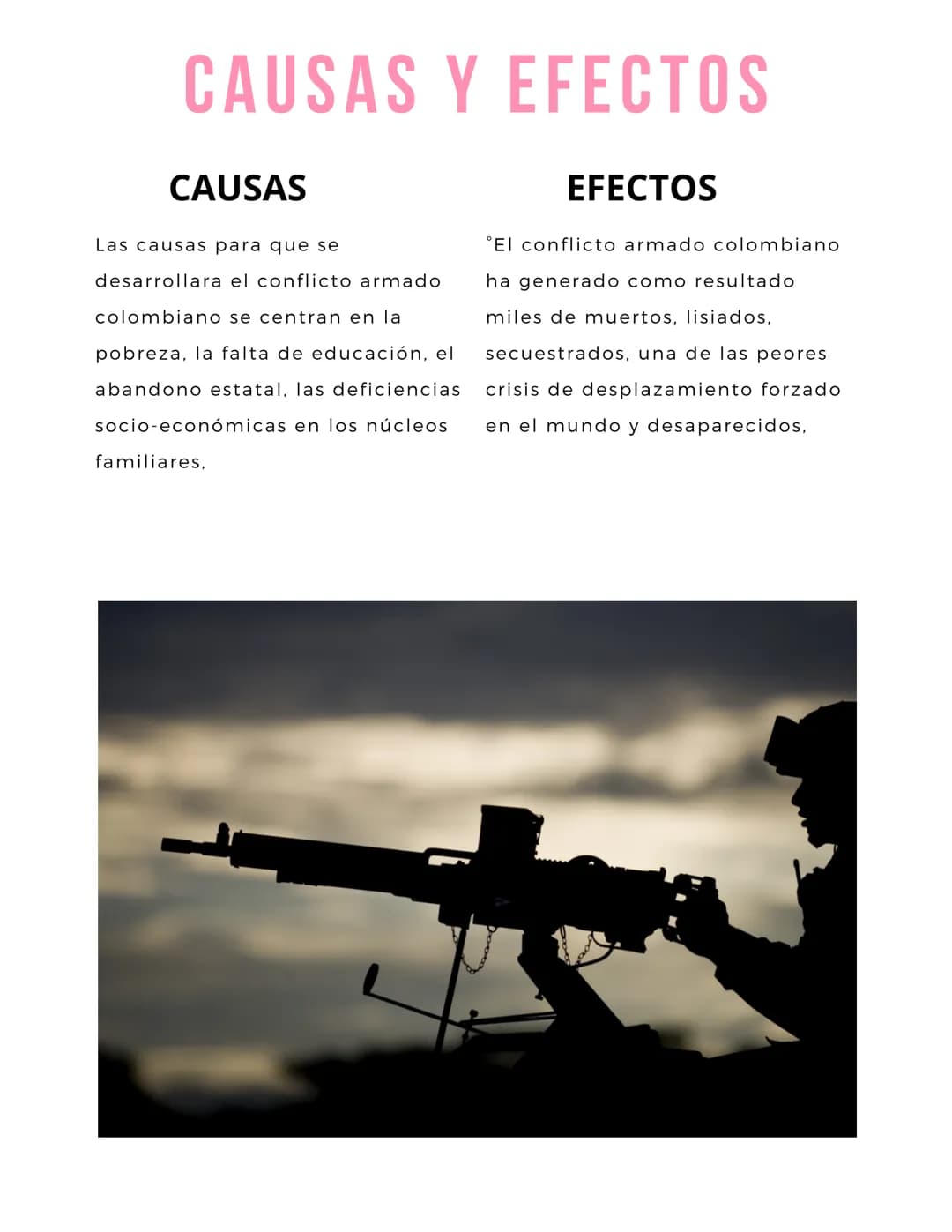 INDICE
3. INTRODUCCIÓN
4. HISTORIA
5. IMPACTO DEL CONFLICTO EN
NIÑOS
6. RECLUTAMIENTO FORZADO
7. CIFRAS DEL CONFLICTO ARMADO
8. CAUSAS Y EFE