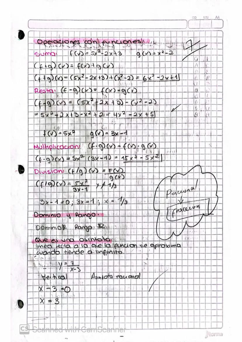 DD
MM AA
estudio evaluación
Temas
Operaciones con numeros reales
• funciones y relaciones
♥ Clasificación de funciones
♥ Operaciones con fun