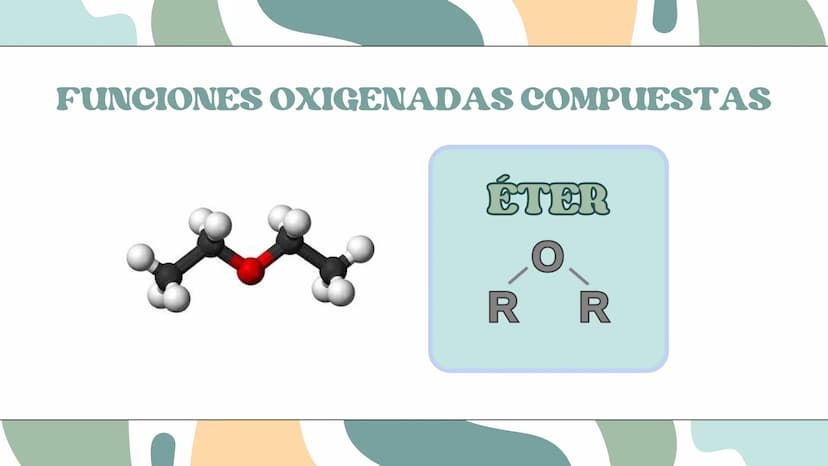 Funciones
Oxigenadas
Alcoholes, éteres, ester ¿Qué son las funciones
oxigenadas?
Las funciones oxigenadas son aquellas que aparte de
tener á