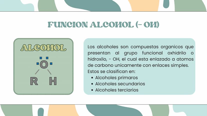 Funciones
Oxigenadas
Alcoholes, éteres, ester ¿Qué son las funciones
oxigenadas?
Las funciones oxigenadas son aquellas que aparte de
tener á