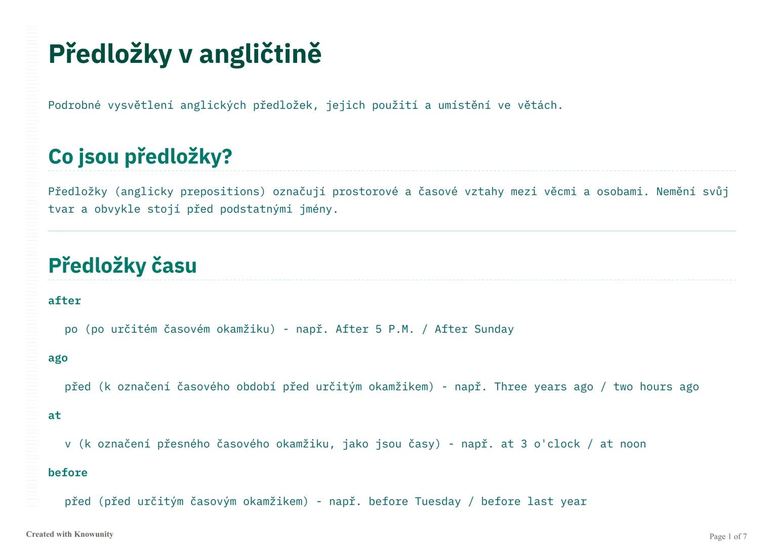 # Předložky v angličtině

Podrobné vysvětlení anglických předložek, jejich použití a umístění ve větách.

## Co jsou předložky?

Předložky (