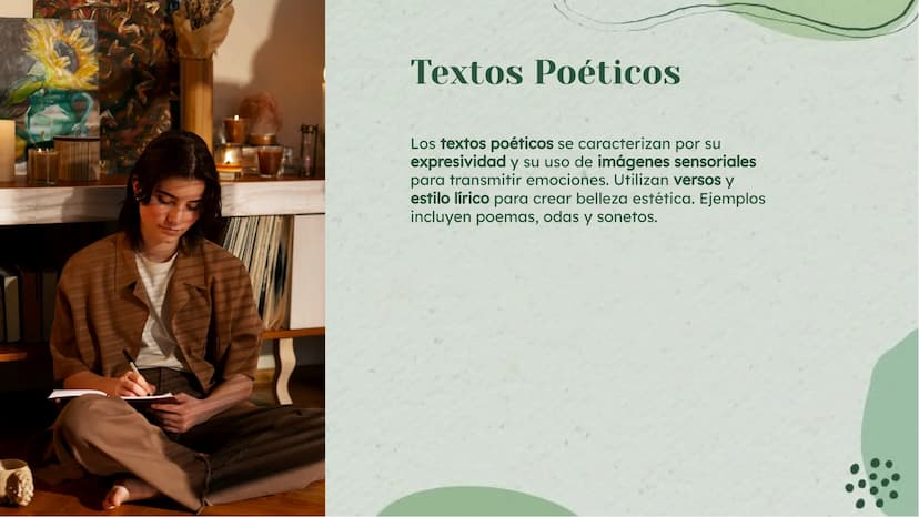 Tipos de Textos:
Explicación y Ejemplos Introducción
En esta presentación se abordarán los tipos de
textos y se presentarán ejemplos para su