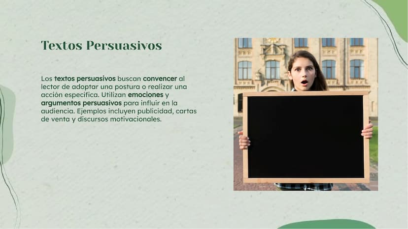 Tipos de Textos:
Explicación y Ejemplos Introducción
En esta presentación se abordarán los tipos de
textos y se presentarán ejemplos para su