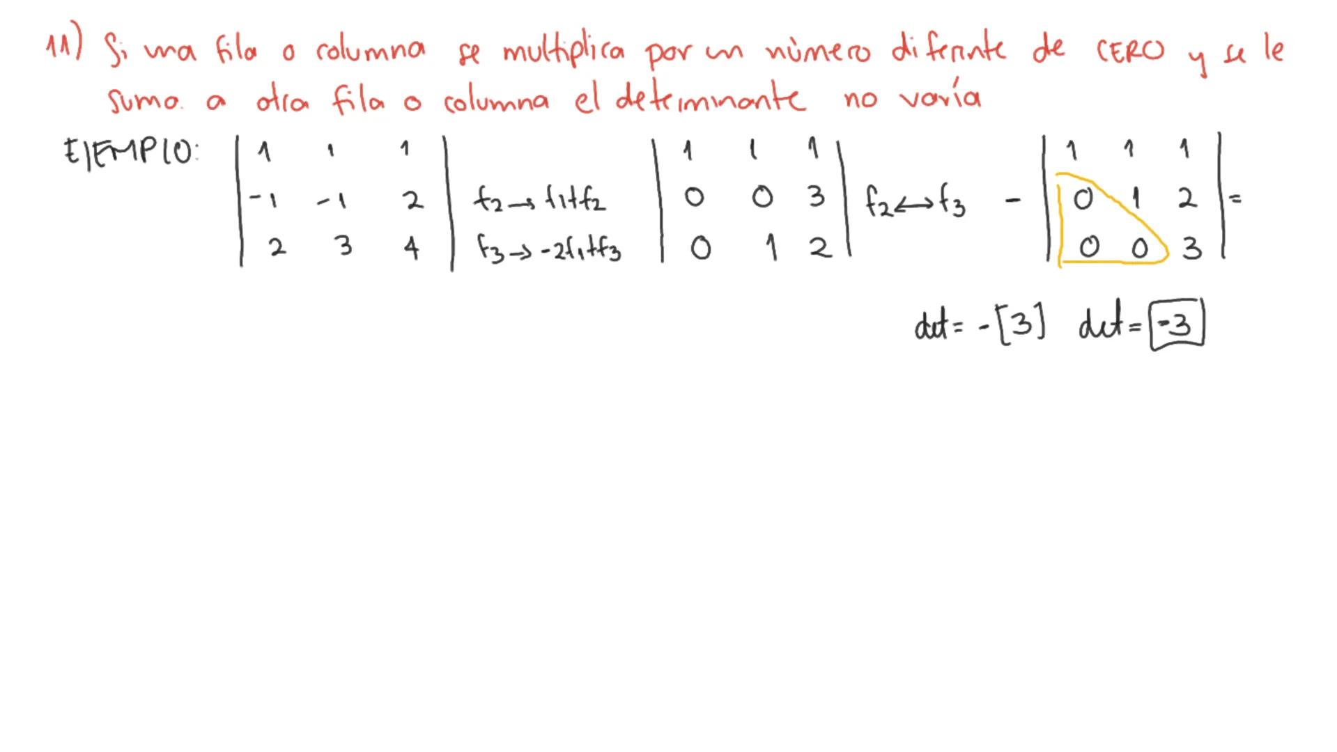 Determinante: Función donde el conjunto de salida son las matrices Mmxn y el conjunto
de llegada son los IR
Determinante de la motriz A se d