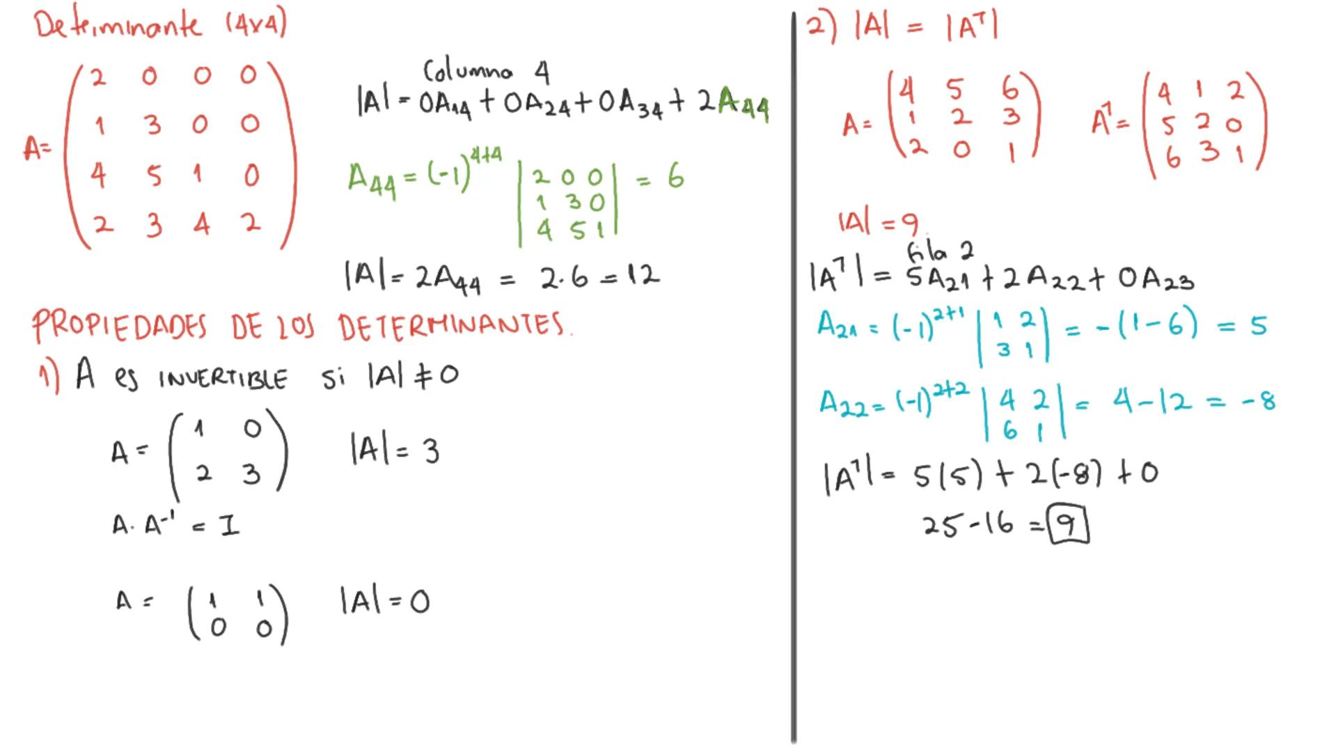 Determinante: Función donde el conjunto de salida son las matrices Mmxn y el conjunto
de llegada son los IR
Determinante de la motriz A se d