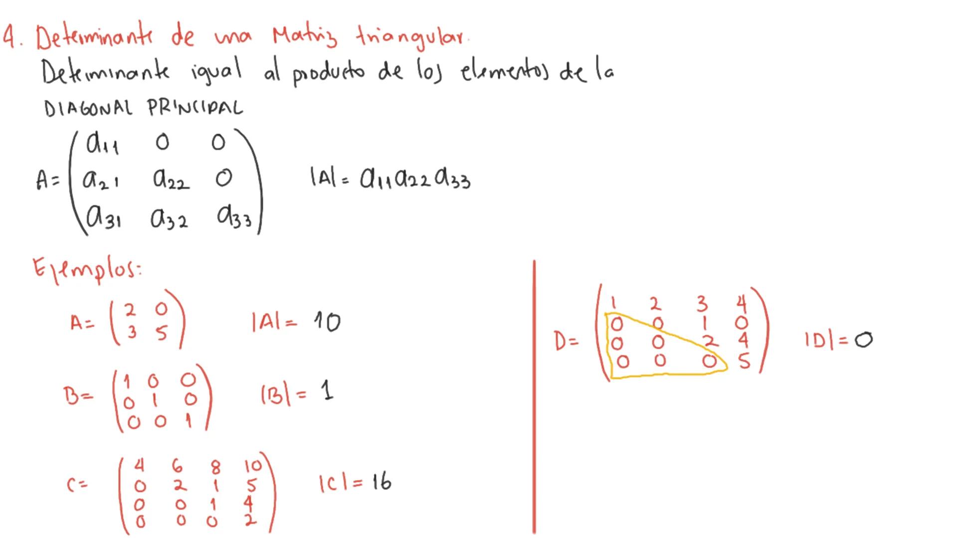 Determinante: Función donde el conjunto de salida son las matrices Mmxn y el conjunto
de llegada son los IR
Determinante de la motriz A se d