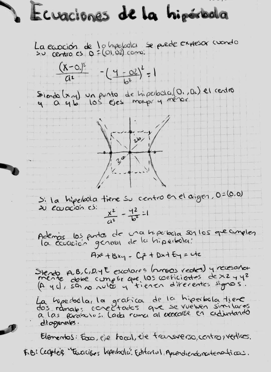 Ecuaciones de la hipérbola
La ecuación de la hiperbola se puede expresor cuando
Su centro es 0 = (01,02) como:
(x-0.12
92
-(4-06)+1
62
Siend