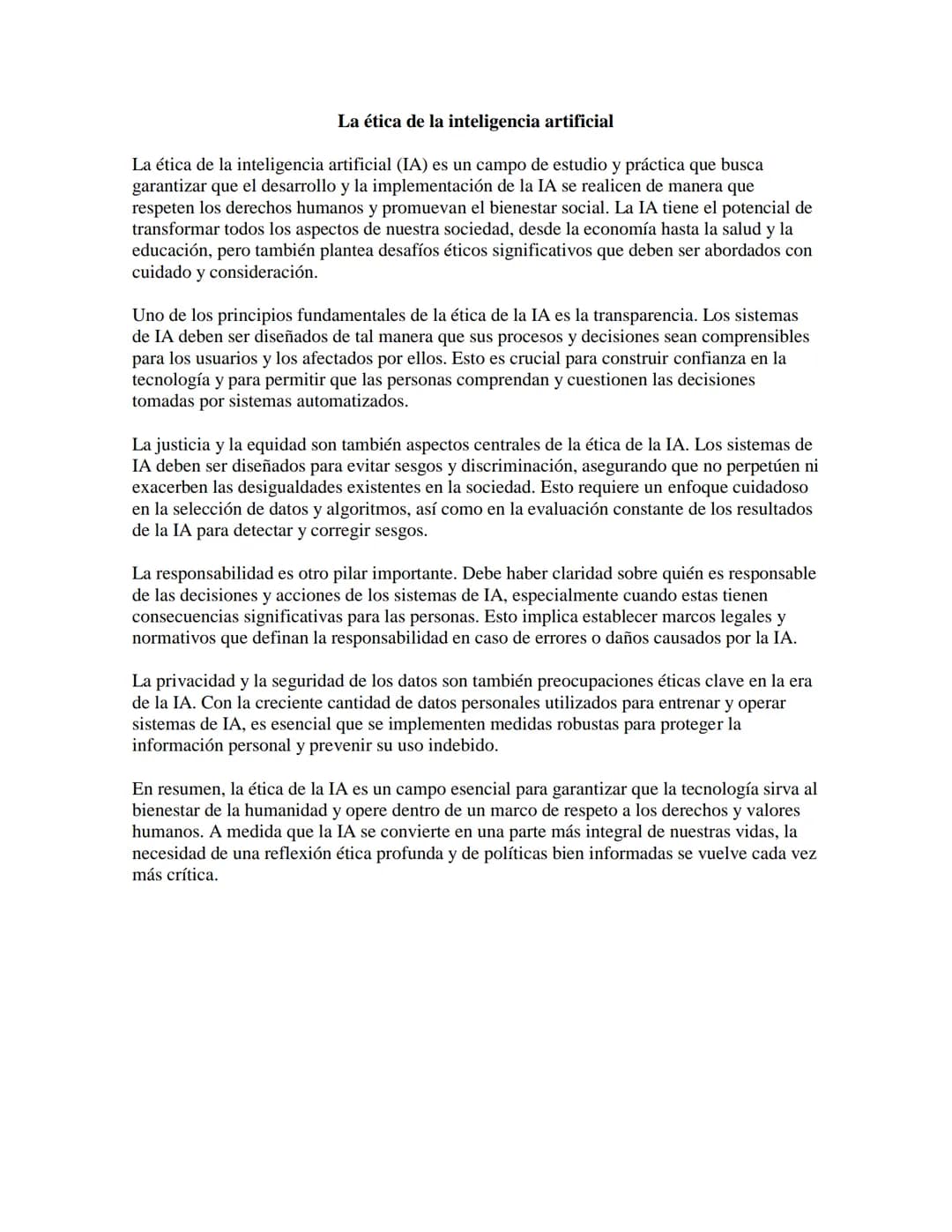 La ética de la inteligencia artificial
La ética de la inteligencia artificial (IA) es un campo de estudio y práctica que busca
garantizar qu