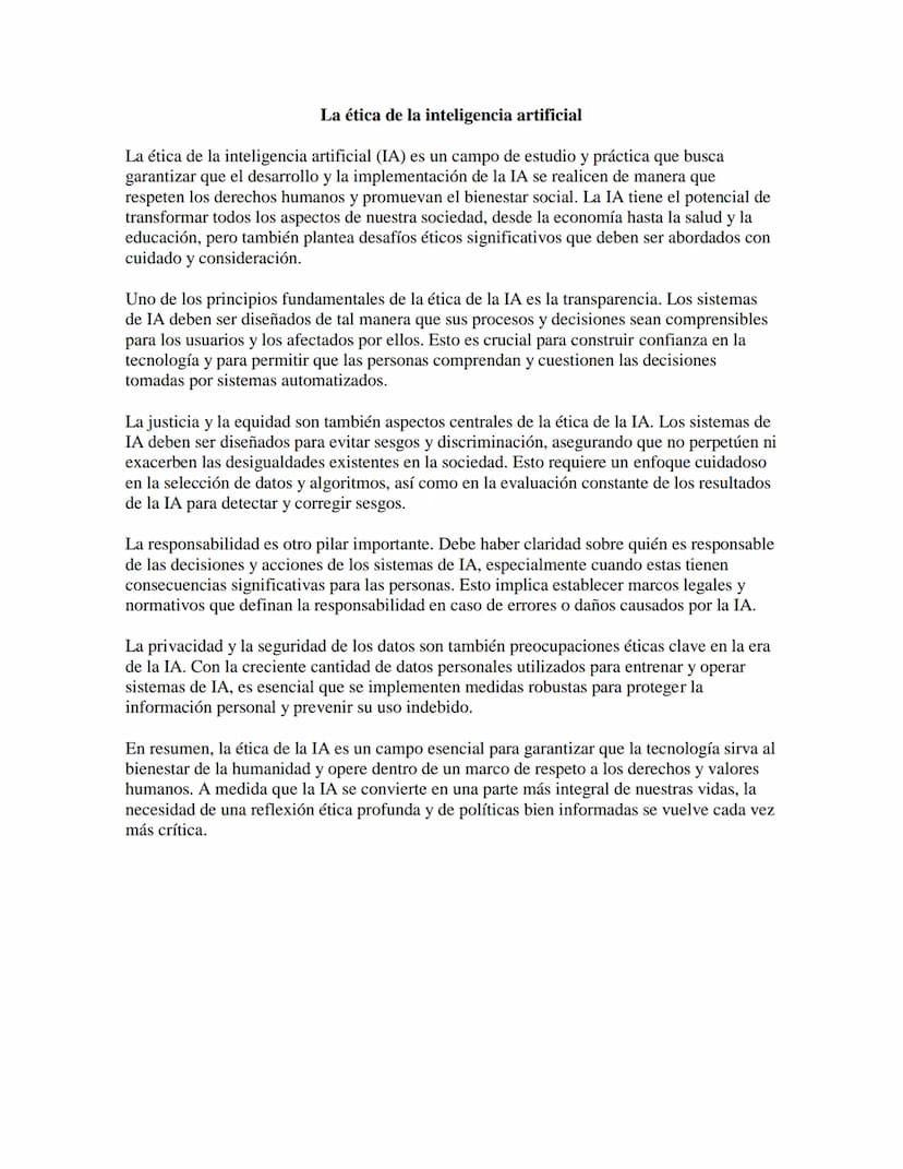 La ética de la inteligencia artificial
La ética de la inteligencia artificial (IA) es un campo de estudio y práctica que busca
garantizar qu