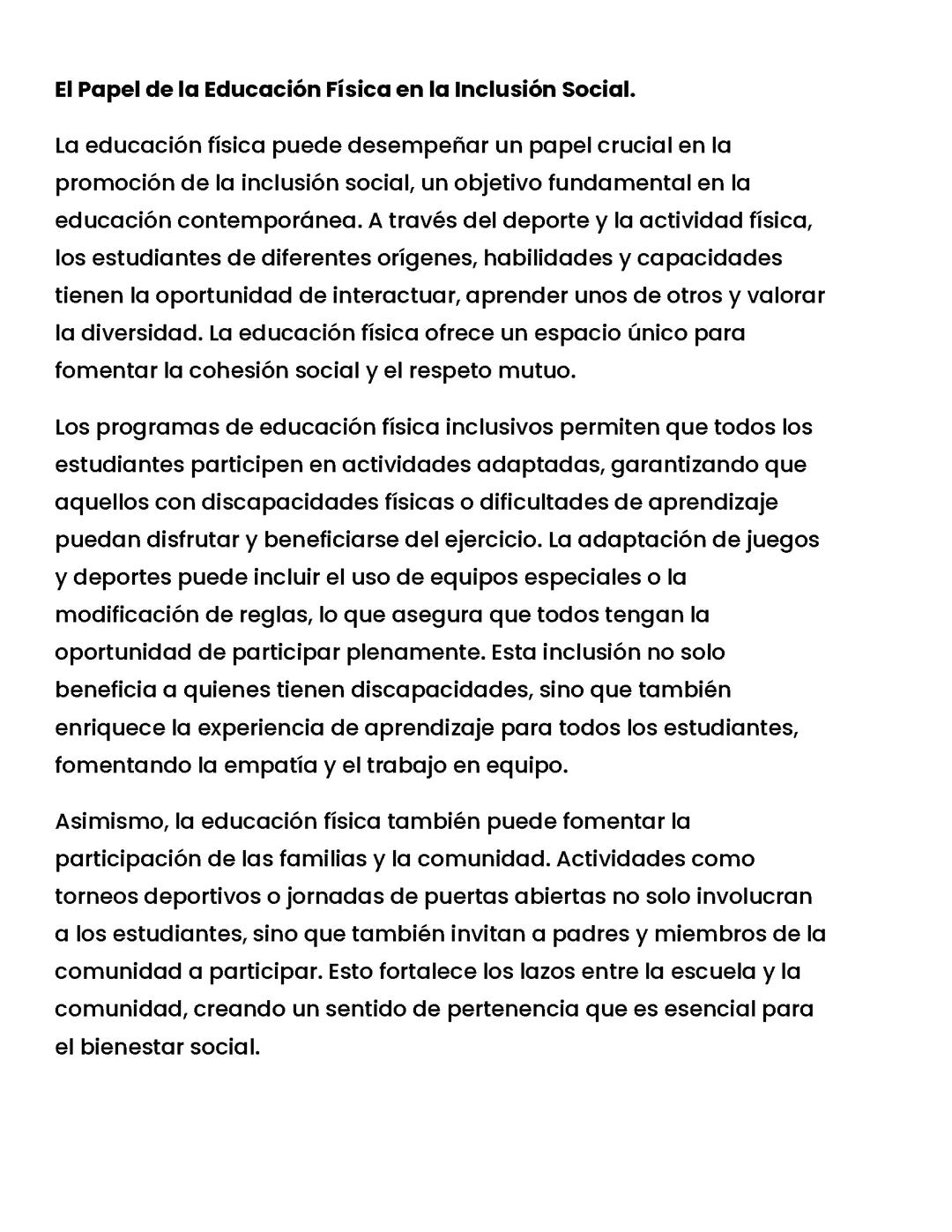 El Papel de la Educación Física en la Inclusión Social.
