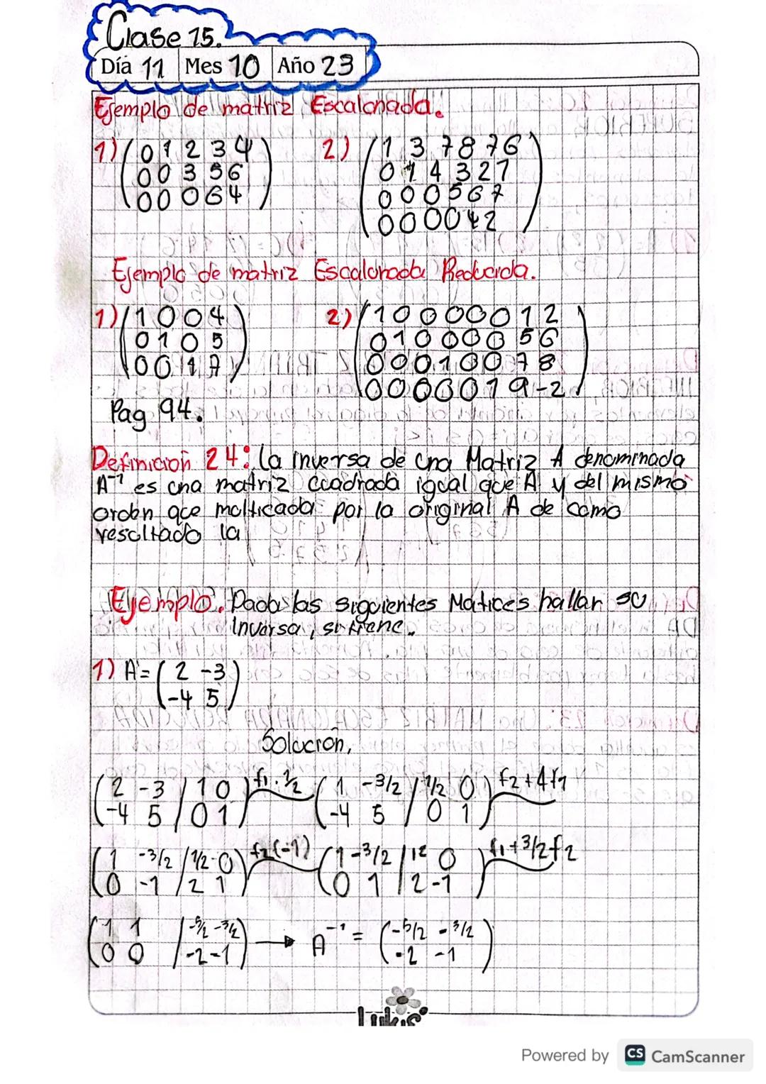 # Clase 14.04/10/2023

# MATRICES.

Definición 1: Se llama matriz a un ordenamiento de elementos en filas y columnas, encerradas dentro de u