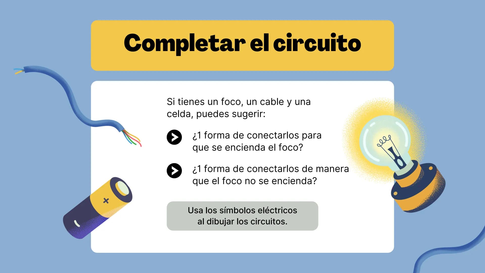 LILLO
Circuitos
Exploración de los componentes de un circuito
elle El enfoque de hoy
• El circuito eléctrico
Componentes del circuito eléctr