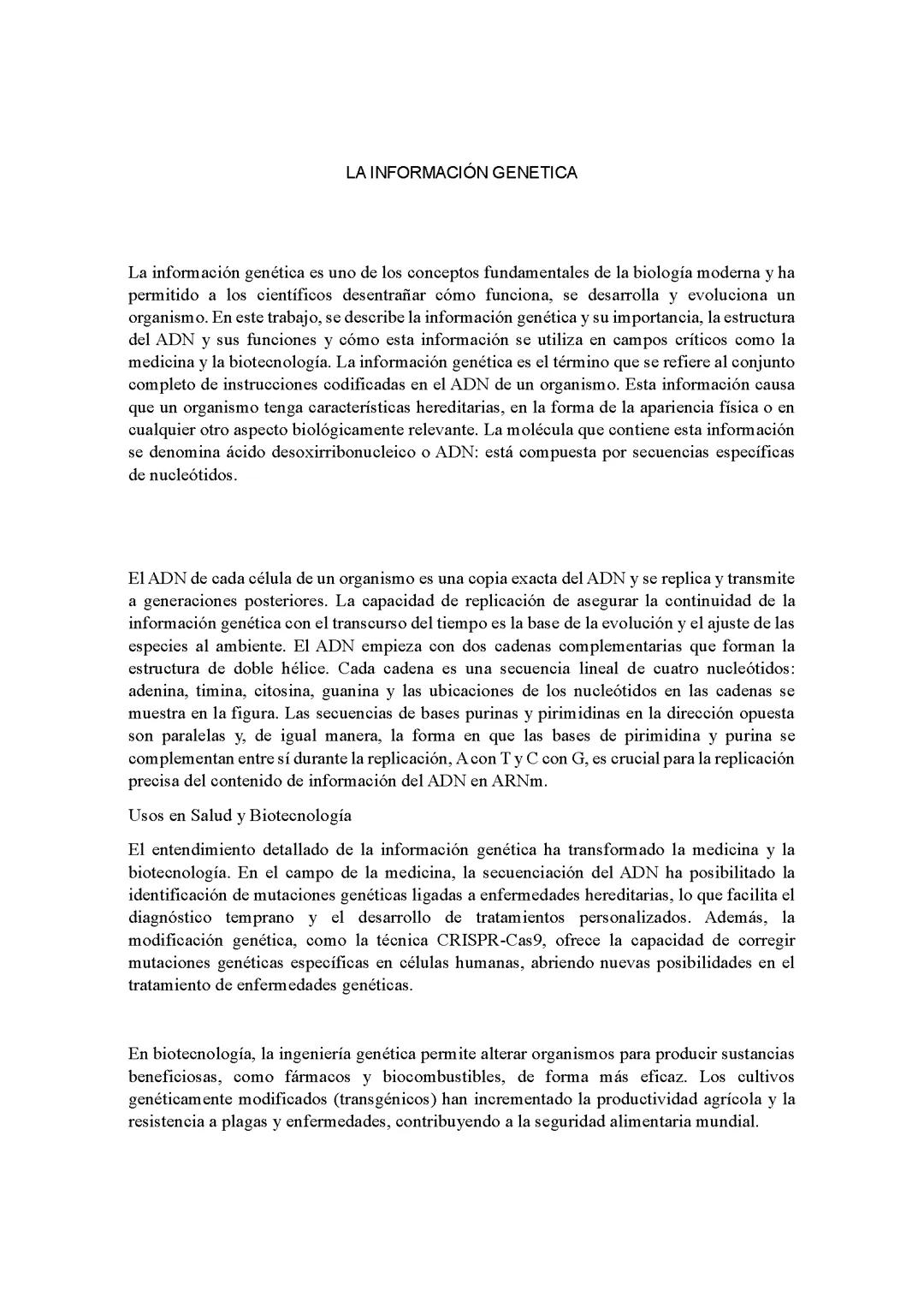 ensayo sobre la información genética