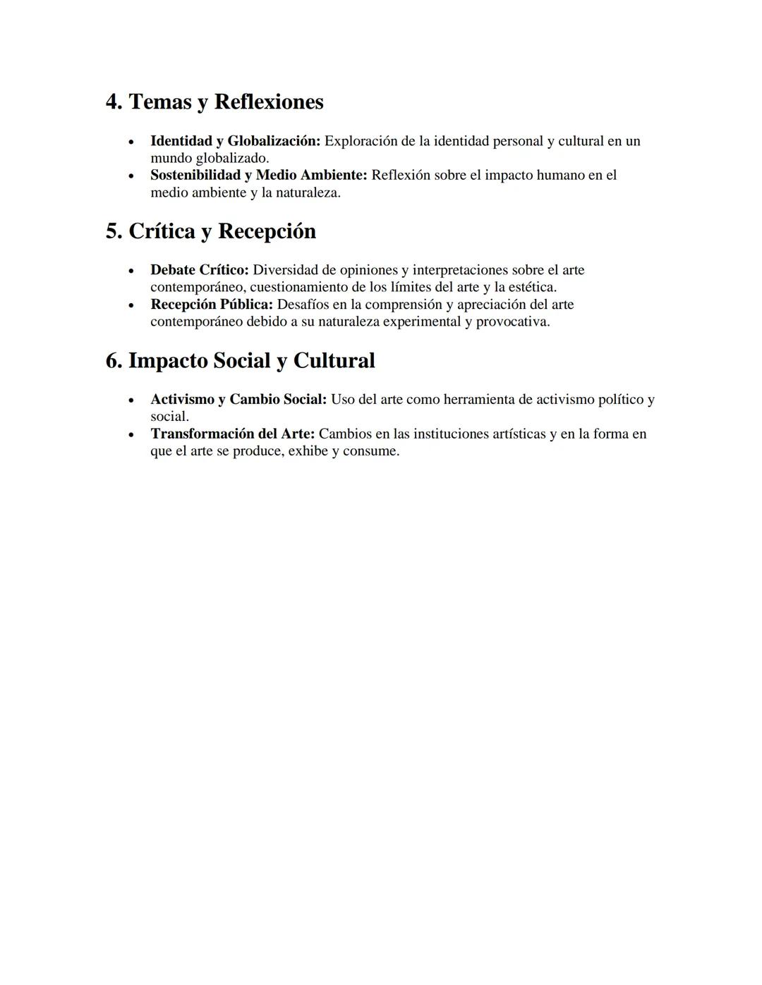 # Arte Contemporáneo

APUNTES//

1. Definición y Características

*   Periodo: Desde mediados del siglo XX hasta la actualidad.
*   : Caract
