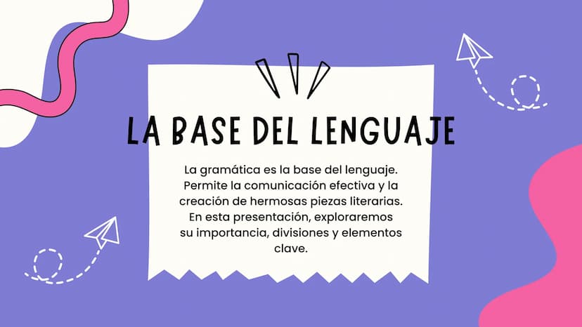 D
LA
GRAMÁTICA LA BASE DEL LENGUAJE
La gramática es la base del lenguaje.
Permite la comunicación efectiva y la
creación de hermosas piezas 