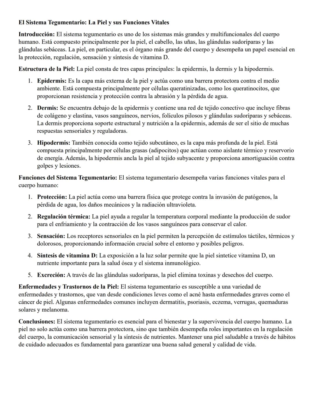 El Sistema Tegumentario: La Piel y sus Funciones Vitales
Introducción: El sistema tegumentario es uno de los sistemas más grandes y multifun