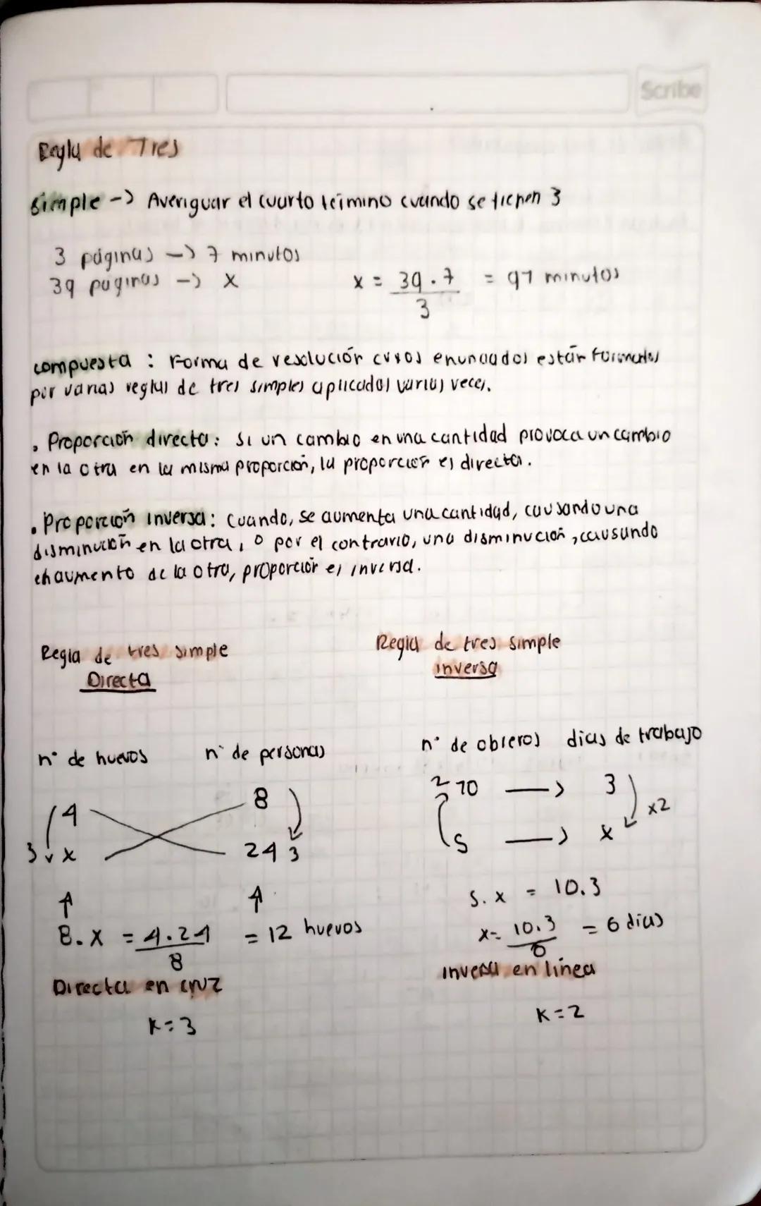 Reyla de Tres
Simple ->
Averiguar el cuarto teimino cuando se ticken 3
3 páginas - 7 minutos
39 paginas - X
x = 39.7
3
= 97 minutos
Scribe
c