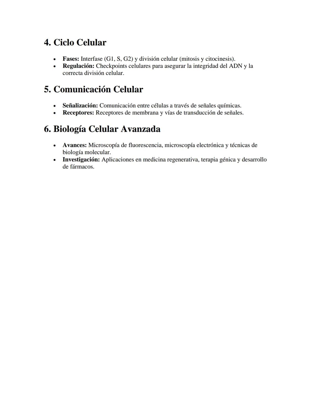 Biología Celular Avanzada
APUNTES//
1. Membrana Celular
•
•
Estructura y Función: Barrera semipermeable que regula el paso de moléculas
haci