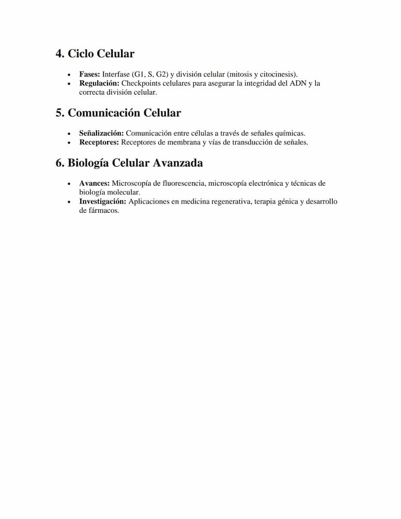 Biología Celular Avanzada
APUNTES//
1. Membrana Celular
•
•
Estructura y Función: Barrera semipermeable que regula el paso de moléculas
haci
