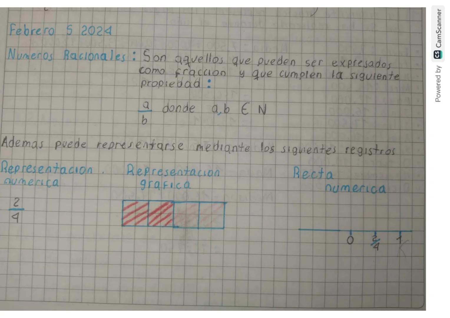 Febrero 5 2024

Numeros Racionales: Son aquellos que pueden ser expresados.
como fraccion y que cumplen la siguiente
propiedad:

$\frac{a}{b