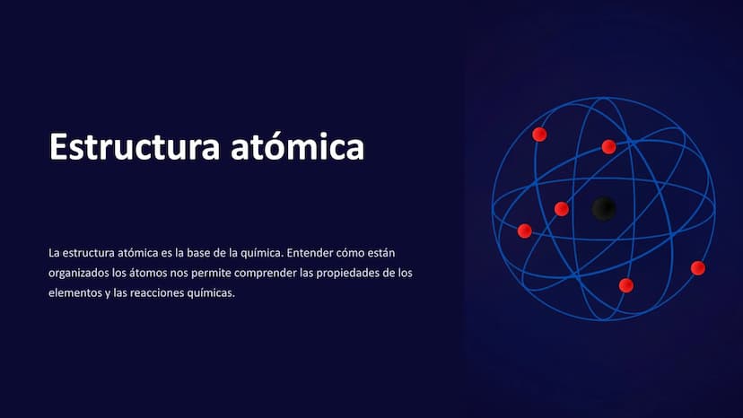 Estructura atómica
La estructura atómica es la base de la química. Entender cómo están
organizados los átomos nos permite comprender las pro
