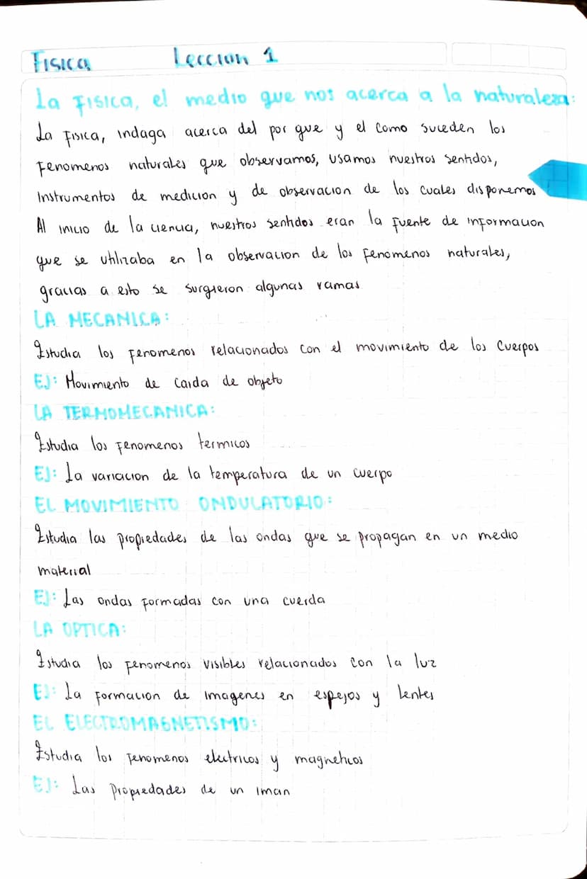 FISICA
Leccion 1
La Fisica, el medio que nos acerca a la naturaleza
La
Fisica, Indaga acerca del por que y
Fenomenos
naturales
дие
Instrumen