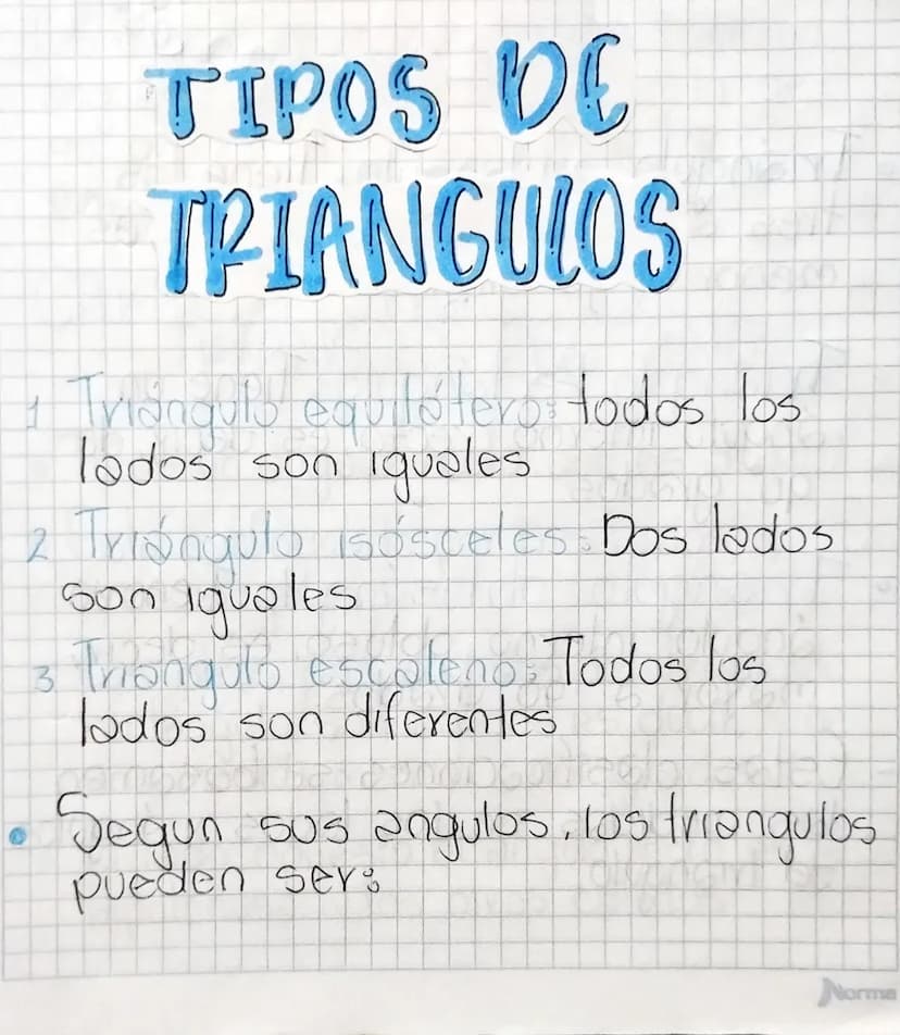 TIPOS DE
TRIANGULOS
· Triángulo equilátero todos los
lados son iguales
2 Triángulo isosceles Dos lados
Son iquales
3 thangulo escoleno Todos