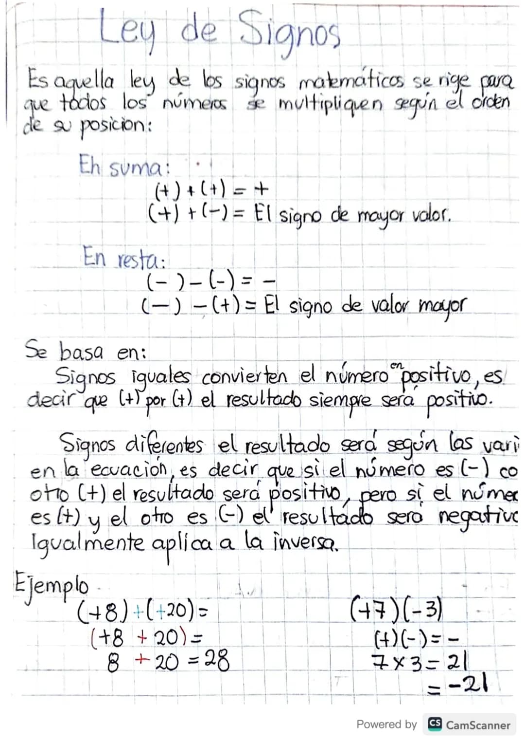 Ley de Signos
Es aquella ley de los signos matematicos se rige para
que todos los números se multipliquen según el orden
de su posicion:
Eh 