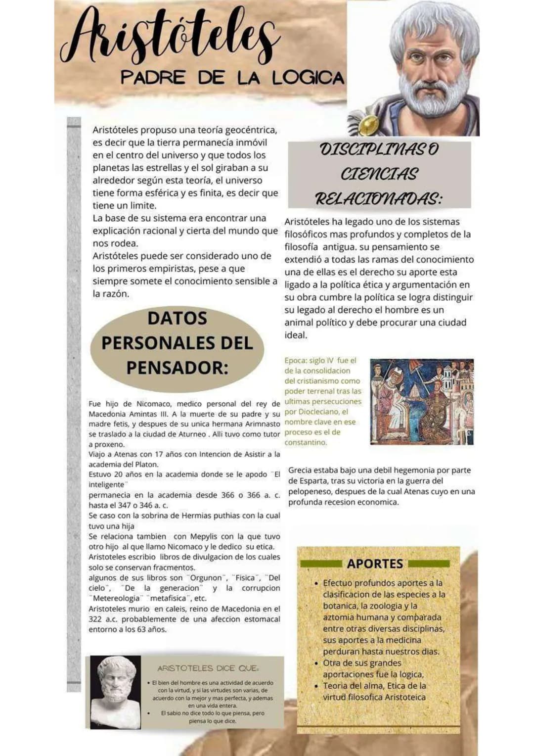 Aristóteles
PADRE DE LA LOGICA
Aristóteles propuso una teoría geocéntrica,
es decir que la tierra permanecía inmóvil
en el centro del univer
