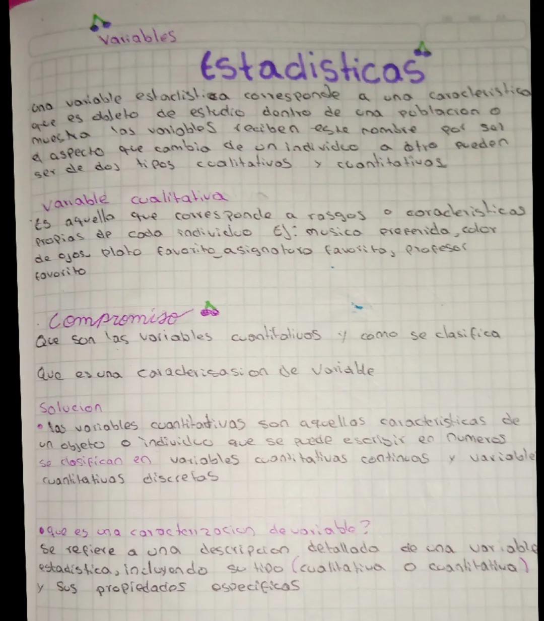 # Variables

# Estadísticas
Una variable estadística corresponde a una característica que es objeto de estudio dentro de una población o mue