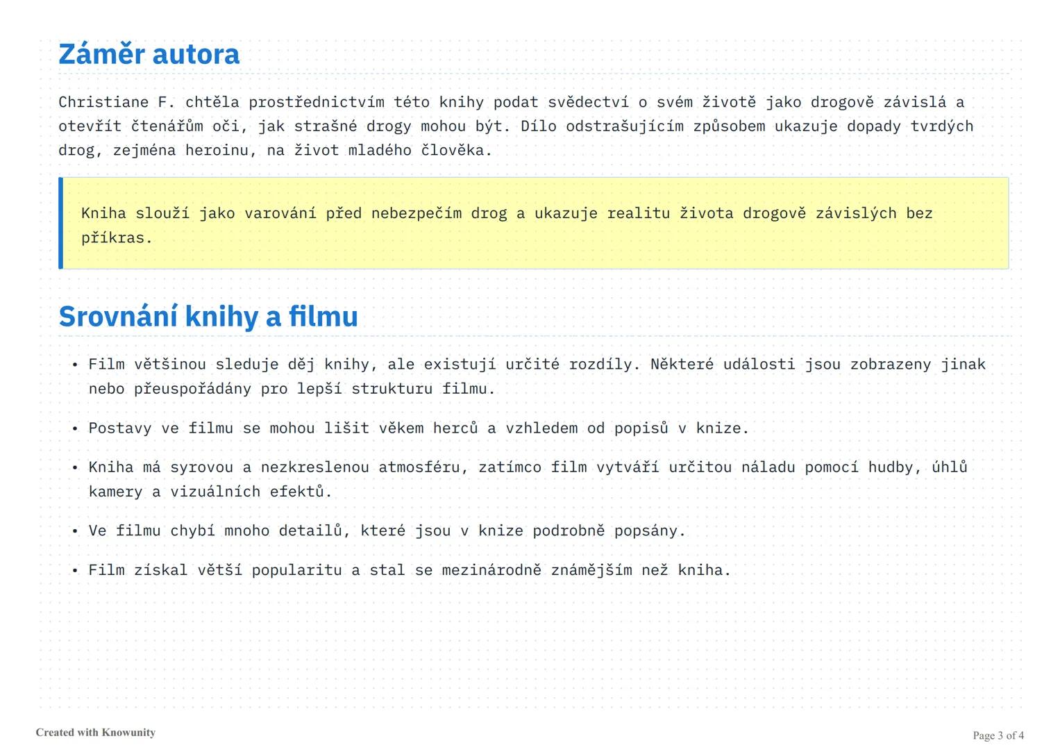 My děti ze stanice Zoo
Přehled autobiografického románu o Christiane F., dívce závislé na heroinu v Berlíně 70. let, jeho
autorovi, obsahu a