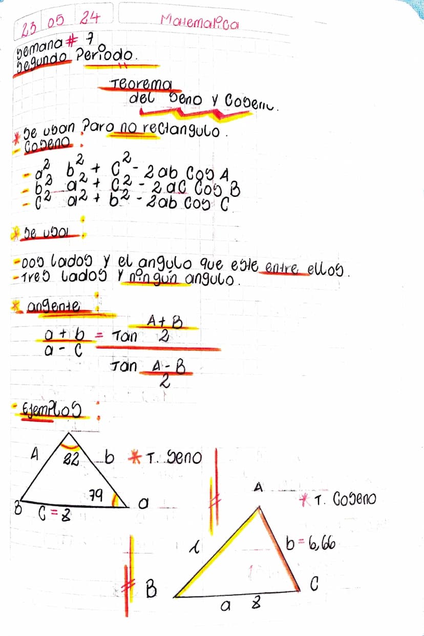 2205 24
Semana #6
Matematica
Segundo Periodo
Consultar Teorema del geno y Dogeno.
Teorema
del Seno.
-Cada angulo es directamente Proporciona