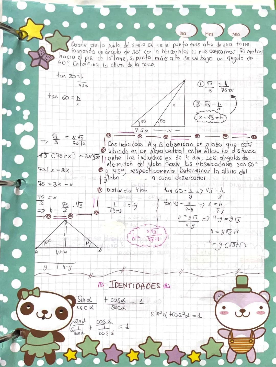 Día
Mes
Año
Desde cierto punto del suelo se ve el punto más alto de una torre
Formando un ángulo de 30° con la horizontal. Si nos acercamos 