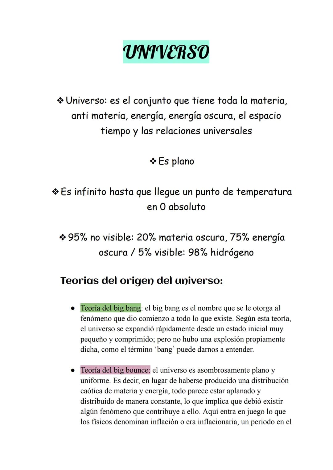 UNIVERSO
✰Universo: es el conjunto que tiene toda la materia,
anti materia, energía, energía oscura, el espacio
tiempo y las relaciones univ