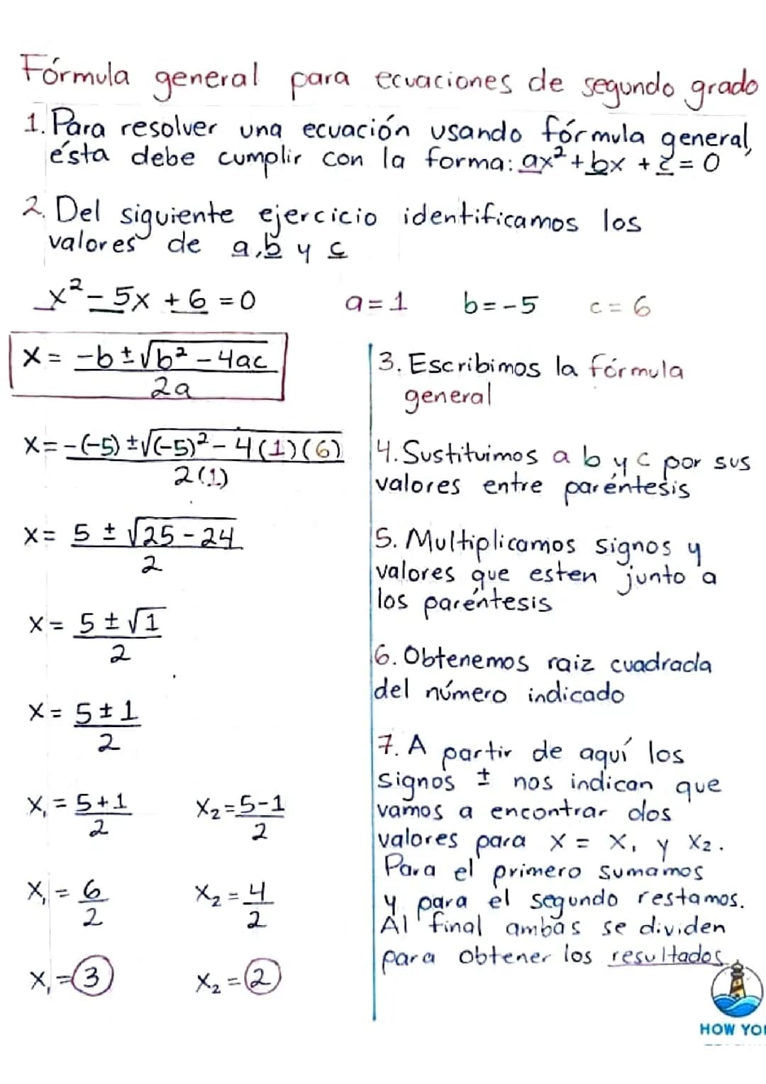 Formula general de la ecuación cuadrática 