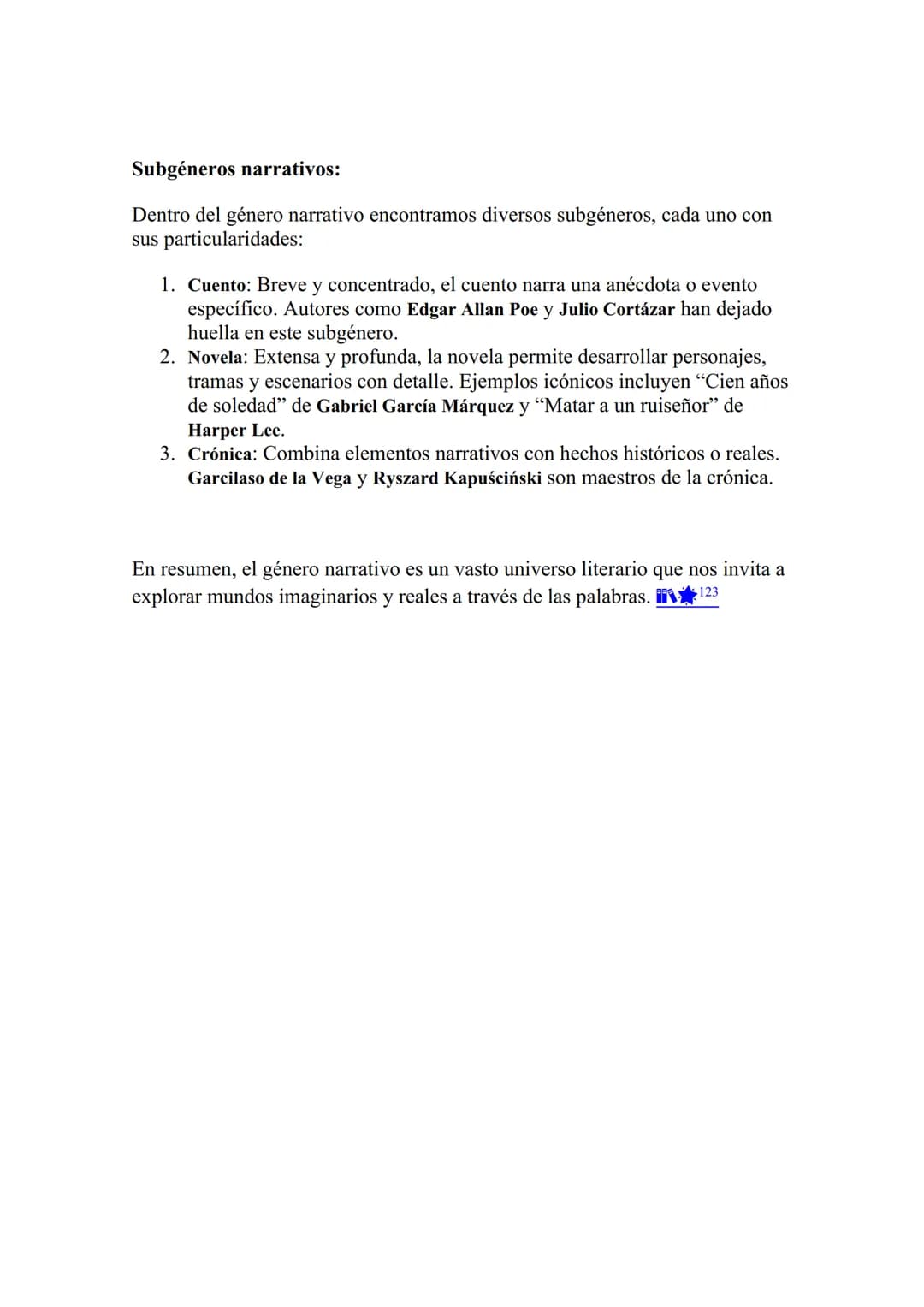 EL GENERO NARRATIVO
El género narrativo es uno de los pilares fundamentales de la literatura.
Permíteme sumergirnos en sus aguas literarias 