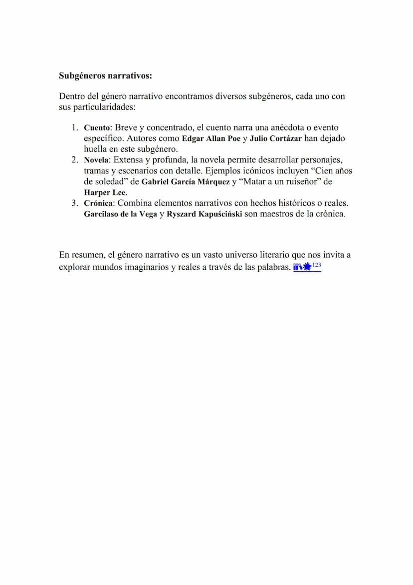 EL GENERO NARRATIVO
El género narrativo es uno de los pilares fundamentales de la literatura.
Permíteme sumergirnos en sus aguas literarias 
