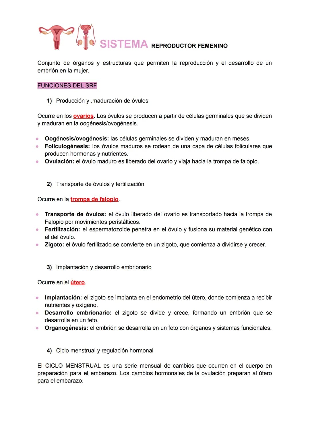 .
•
.
.
•
SISTEMA REPRODUCTOR FEMENINO
Conjunto de órganos y estructuras que permiten la reproducción y el desarrollo de un
embrión en la mu